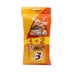شفرات رجالي 3 بشرة حساسة عدد 6 (4+2) - بيك