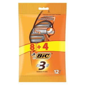 شفرات رجالي 3 بشرة حساسة عدد 12 (8+4) - بيك